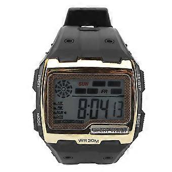 Orologio sportivo digitale Quadrante grande luce notturna impermeabile Dual Time Orologio elettronico all'apertoGolden