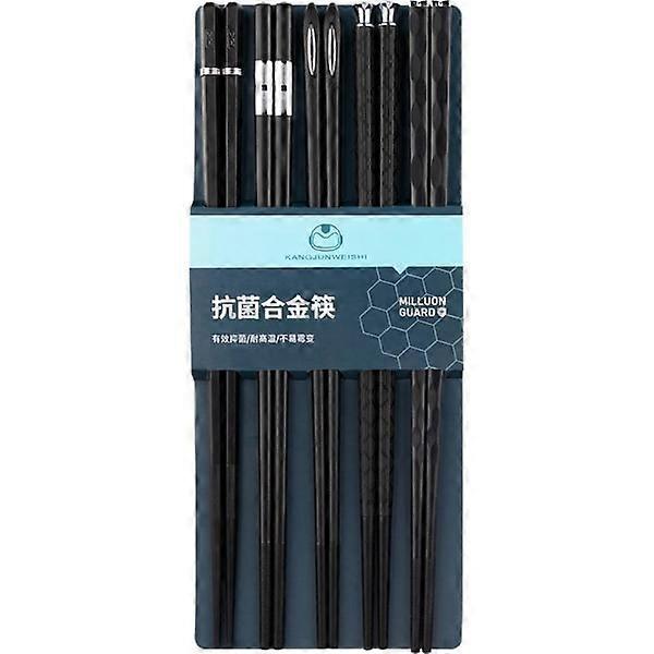10x Chopsticks - Black with Details Black household Japanese style chopsticks non-slip high temperature alloy chopsticks for home