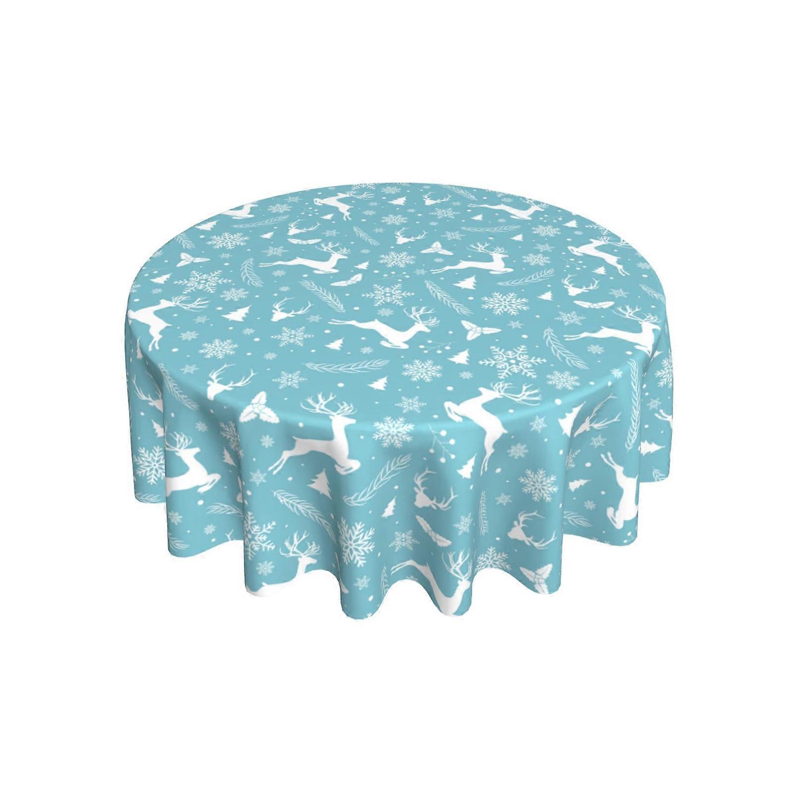 Christmas Tablecloth for Party, Beautiful Round Red with White Deer Print, 150cm Diameter