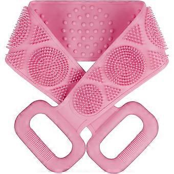 Körperbürste, weicher Peeling-Körperwäscher mit Massagepartikeln, beidseitige Anwendung zum Entfernen von Schmutz und Massieren, 70cm, Rosa