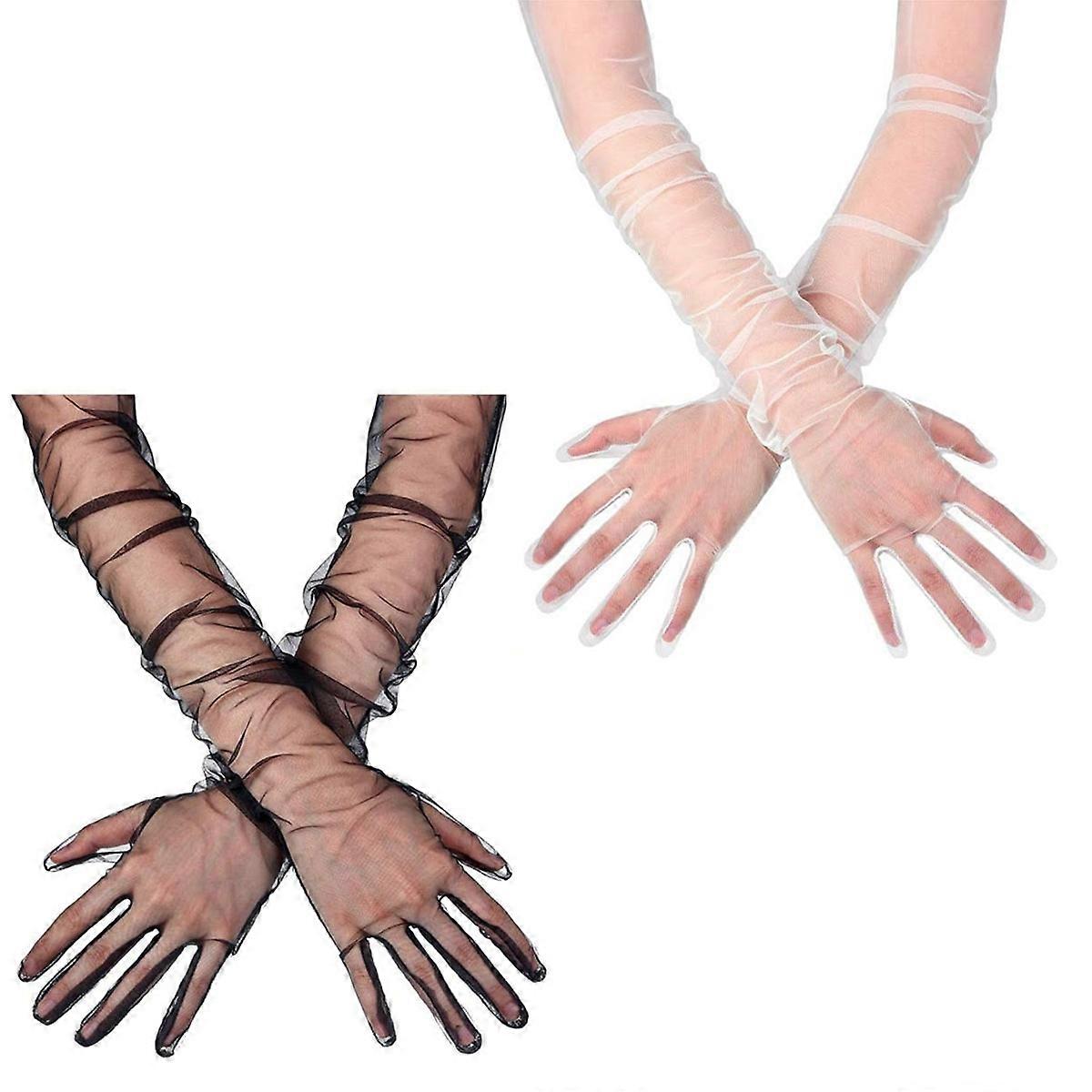70cm sheer transparent extra long gloves - black+white