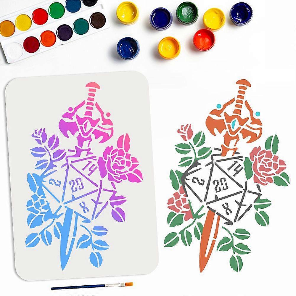 1Bag US 1Pc PET Hollow Out Drawing Painting Stencils for DIY Scrapbook Photo Album Building Pattern with 1Pc Art Paint Brushes Flower 210x297mm