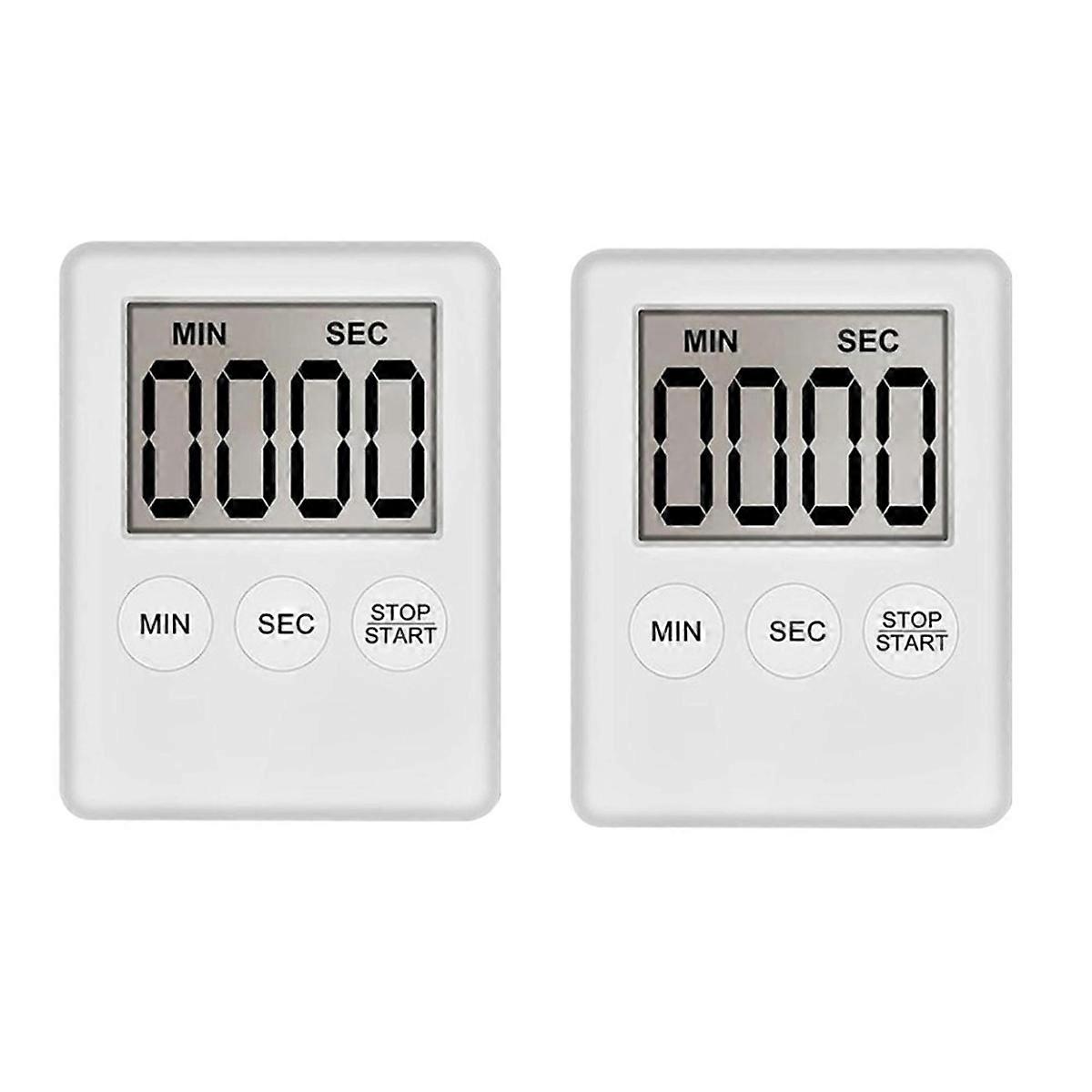 Digital Kitchen Timer, Timer, Egg Timer, Suitable for Work, Sports Timer, Game, Cooking Timer, 2 Pack White