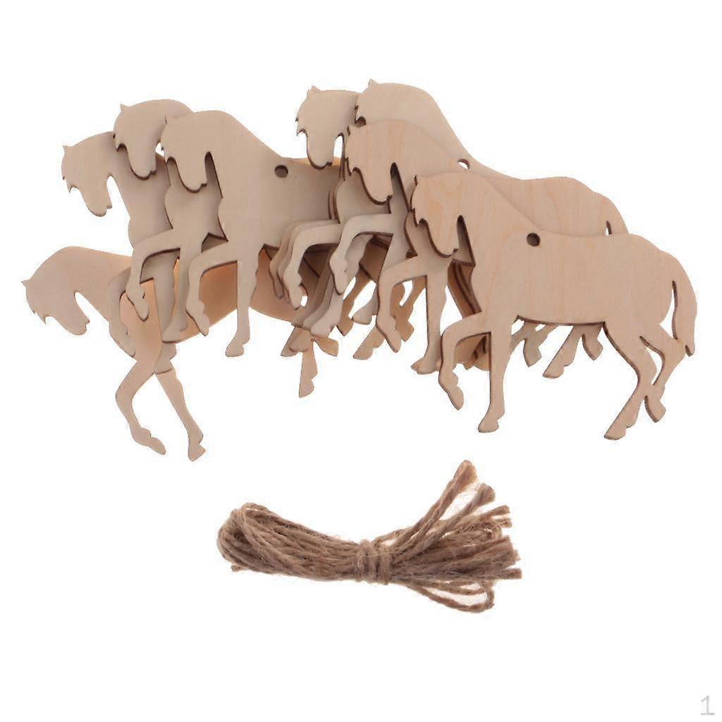 10Pieces Wood Horse Shape Cut Out Ornament Embellishment Tag with String