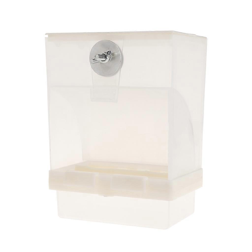 Parakeet Feeder Automatic Clear Food Dispenser Acrylic Container for Cage No Mess Splash-Proof Easy to Refill  White