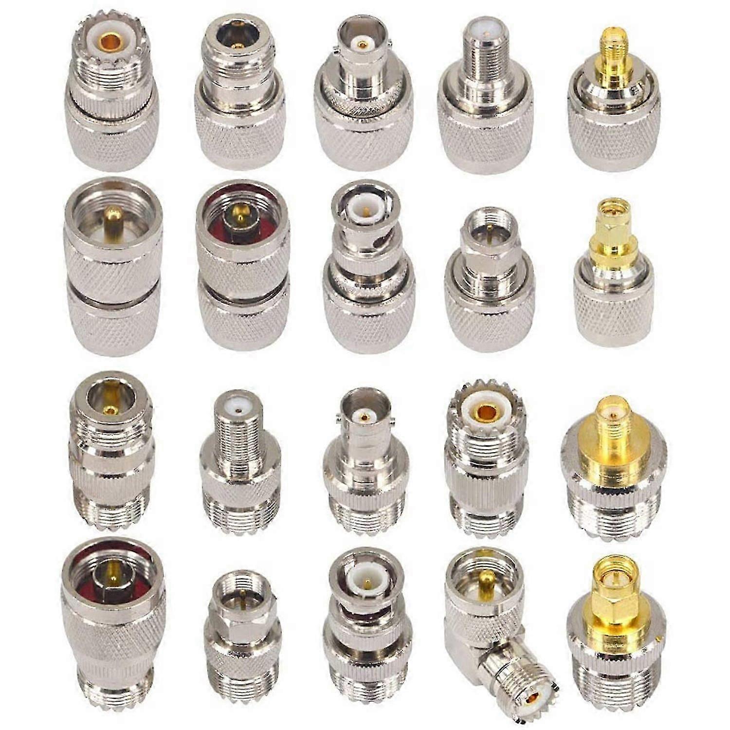 20 stk RF-koaksialkontaktsett UHF SO239 PL259-adaptersett UHF til SMA / BNC / UHF / F-adapterkoaksialadapter