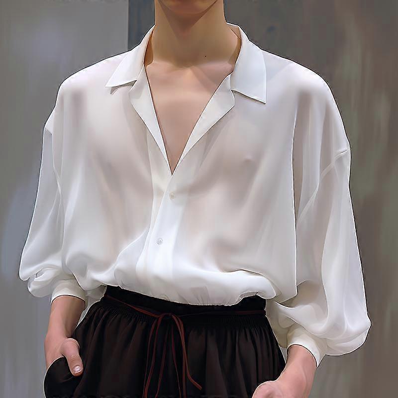 INCERUN Men Summer Solid Long Sleeves See Through Mesh Shirts