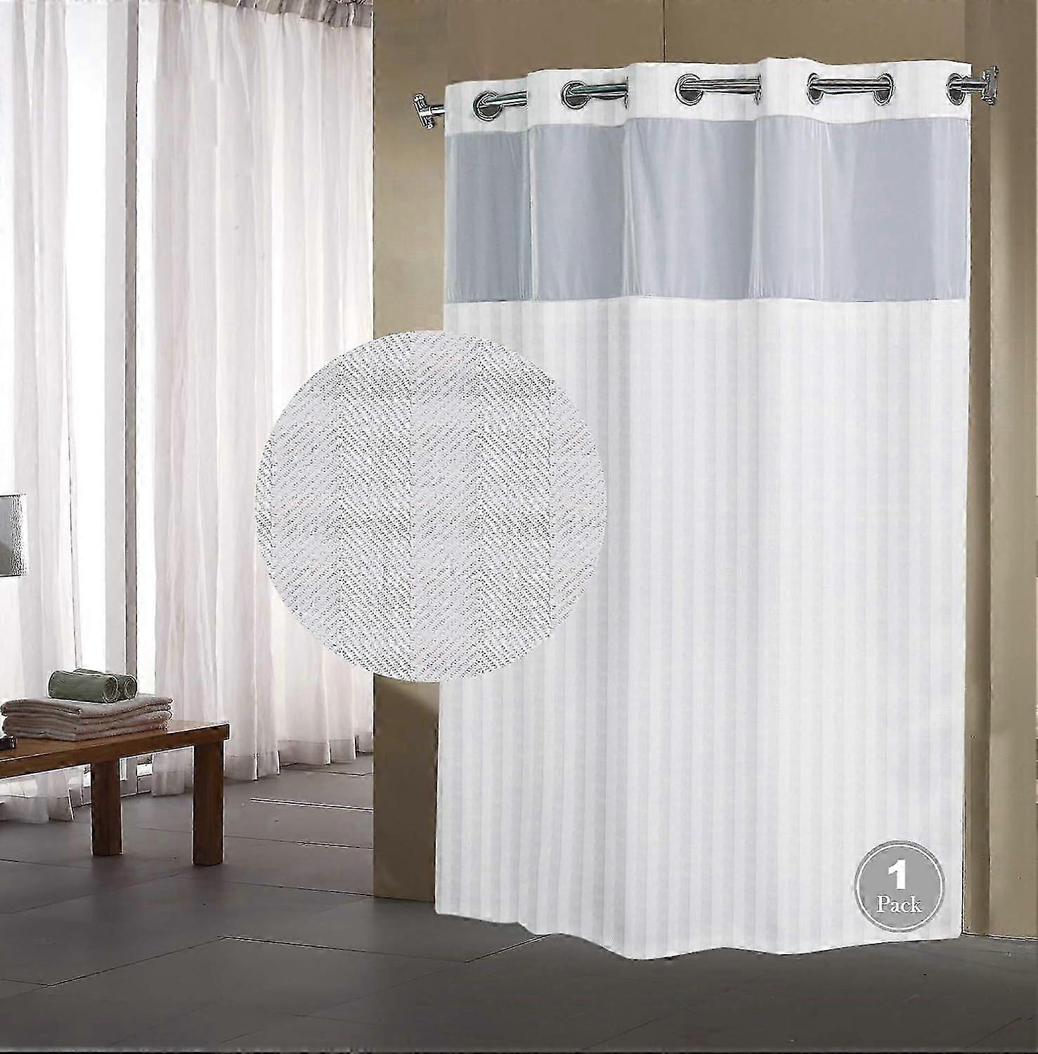 unique Hook Less Shower Curtains with  71x74 Inch Herringbone Pattern Two Layers Fabric