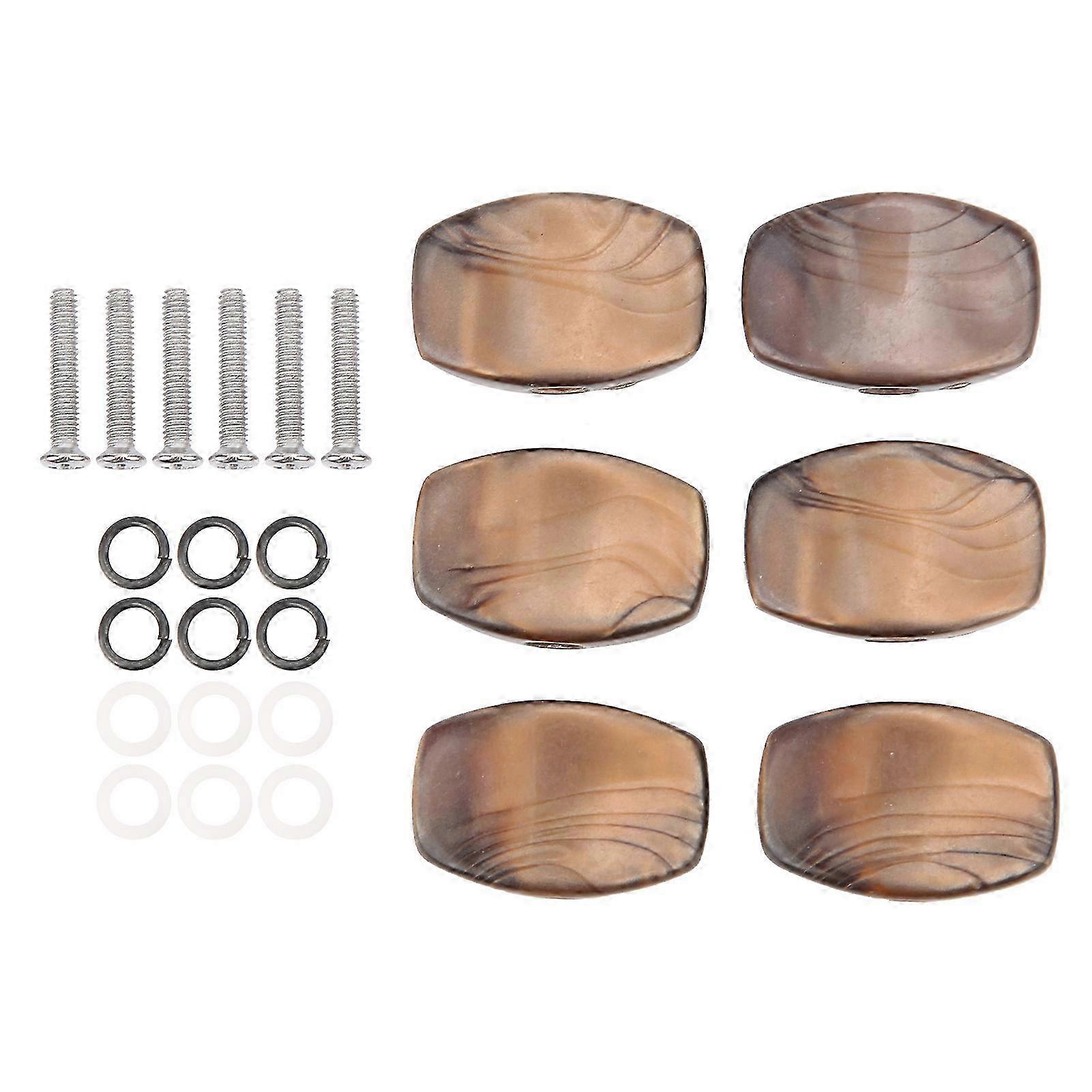 6PCS Tuning Buttons Plastic Brown for Classical Folk Electric Guitar String Handlewith Silver Screws