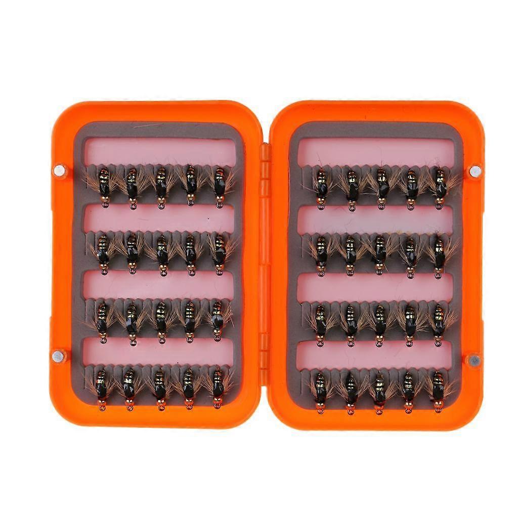 40pcs Flies Assorted Hooks Fishing Trout Flies Lures Bait Box Gold