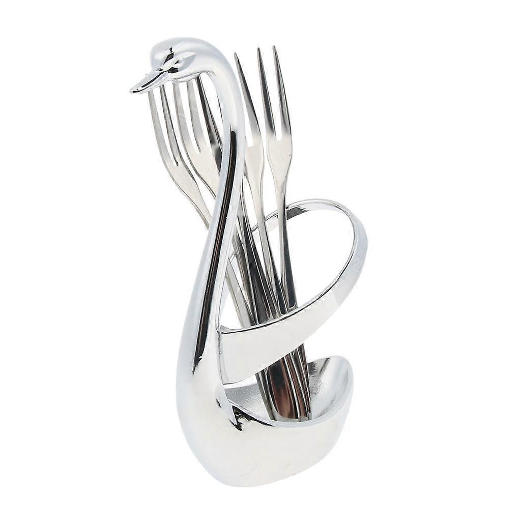 Fruit Forks Stainless Dessert Forks Set for Salad Fruit Cake, Swan Base Holder