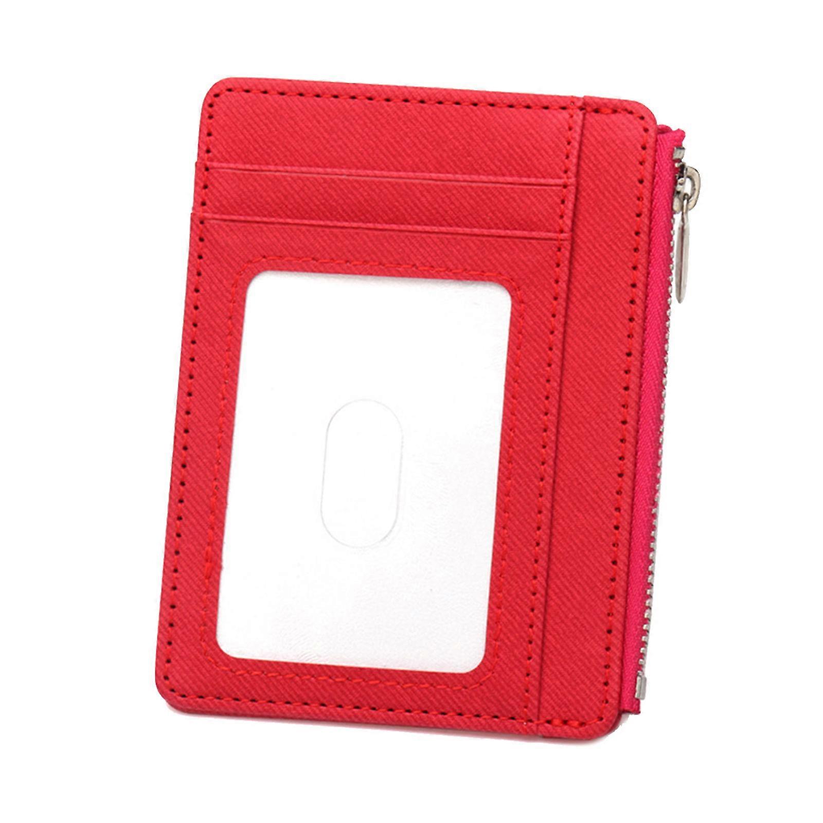 Stylish PU Card Holder Blocking Coin Purse for Privacy Protection with Easy Access Zippered Window for Everyday Use Red