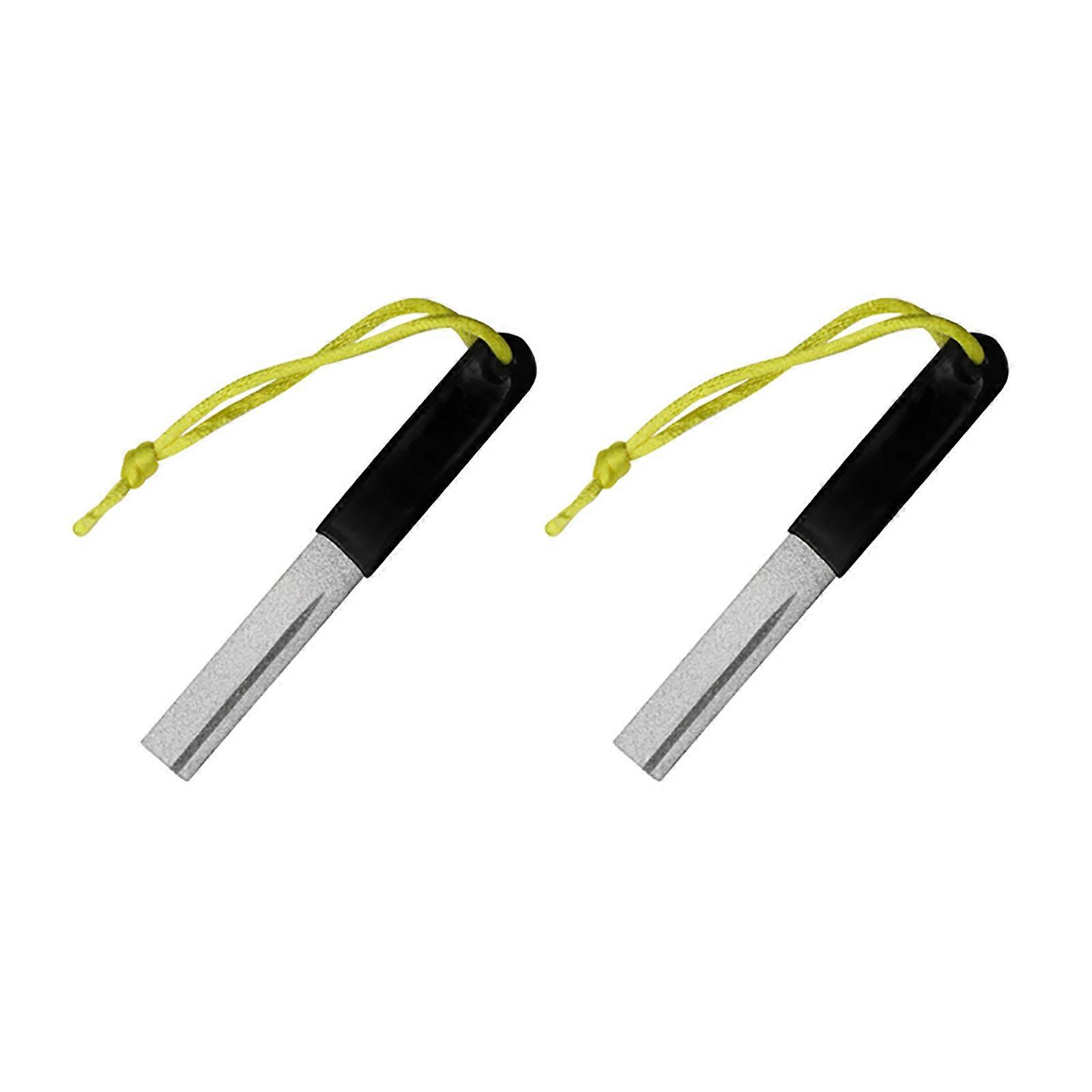 2pcs Fishing Hook Sharpener Double Sided Diamond Grit Fishing Hook Grinding Stone with Nonslip Handle & Hanging Lanyard Black
