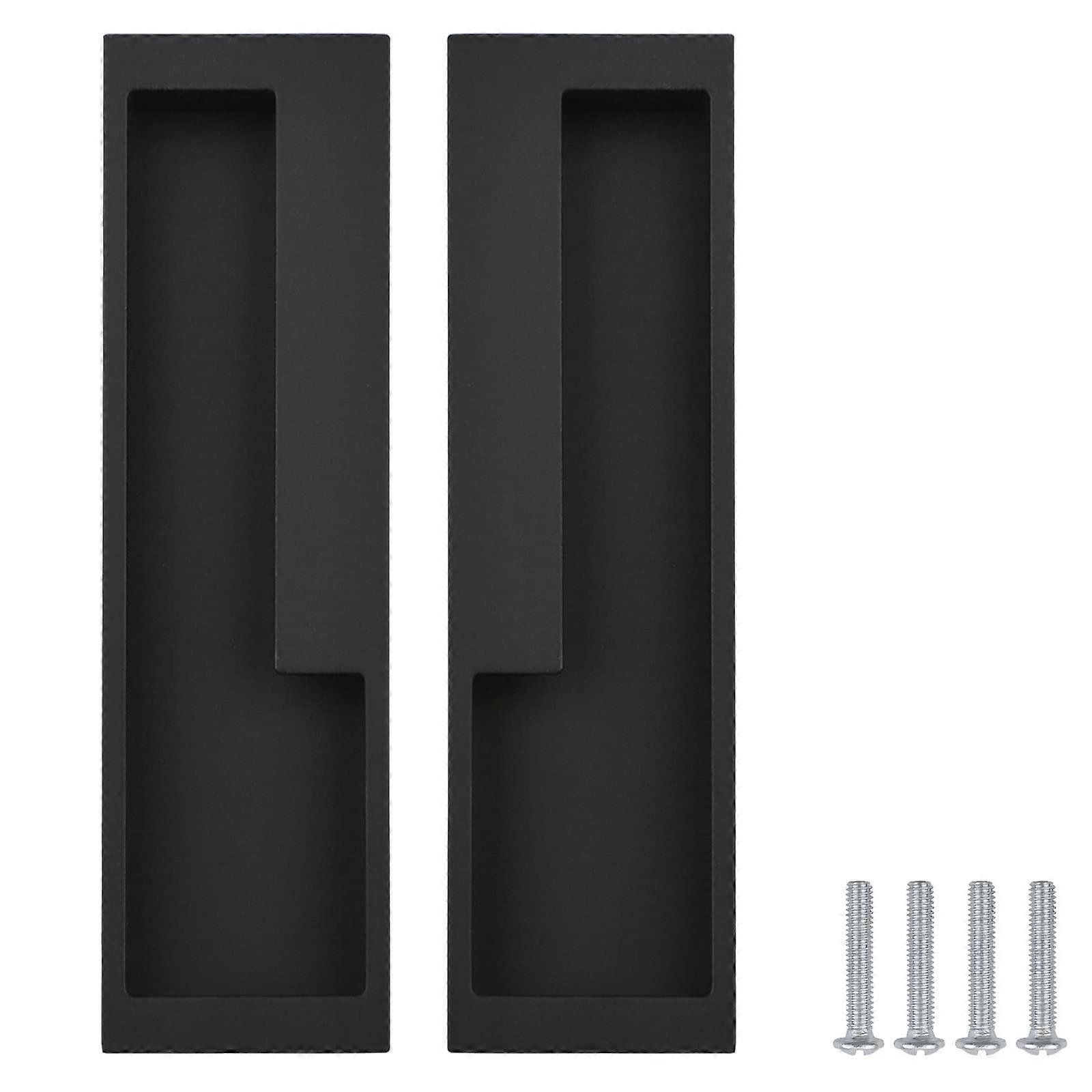 Zinc Alloy Hidden Pull Handles With Hidden Screws, 2-Piece Recessed Sliding Door Pulls, Matte Black 7.95-Inch