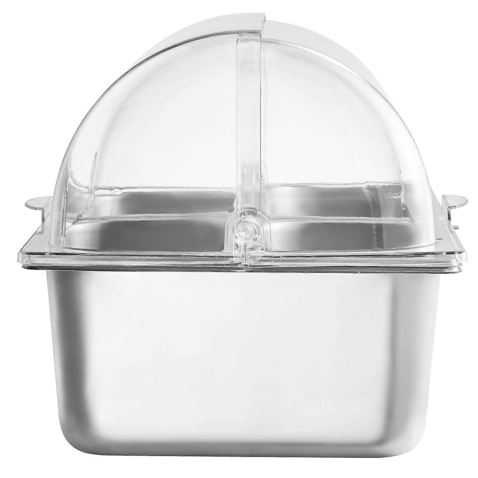 Countertop Food Serving Display Container, 4-Pan Stainless Steel Tray with Clear Lid & 3 Freezer Boxes