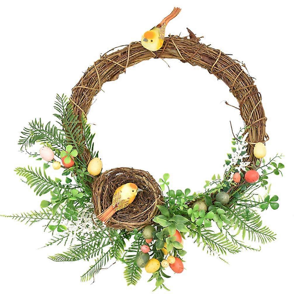 Easter Egg Nest for Easter Spring Wreath Grass Bird Nest Eggs Artificial Flow Herbs Green Wreath Front Door Wall Decor