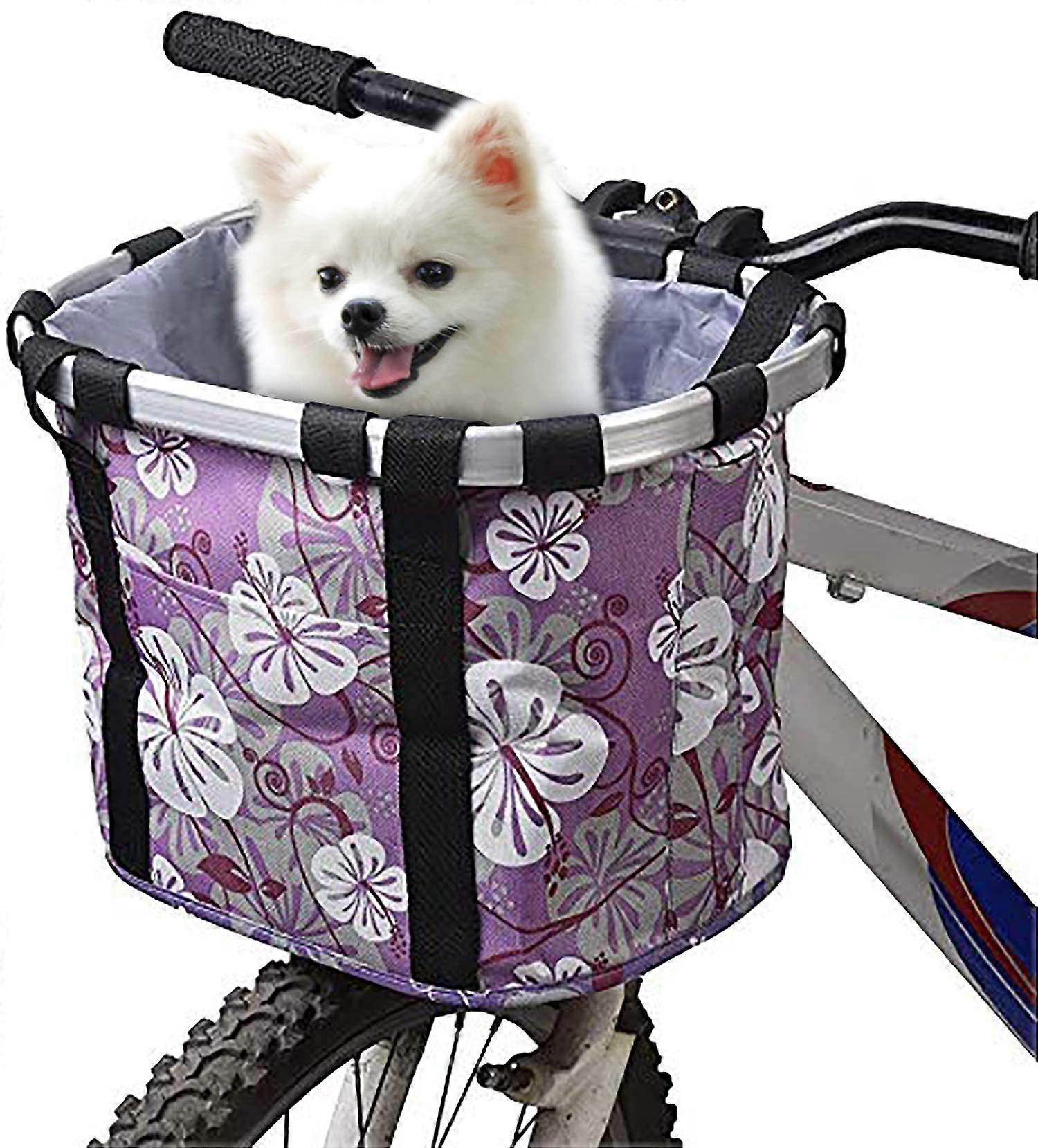 Bicycle Basket for Small Pets, Portable Folding Dog Carrier with Removable Front Mount, Lightweight Nylon Design