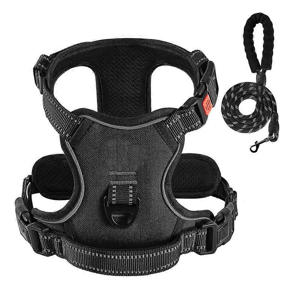 No Pull Dog Harness Set with Easy Control Handle - Small Black