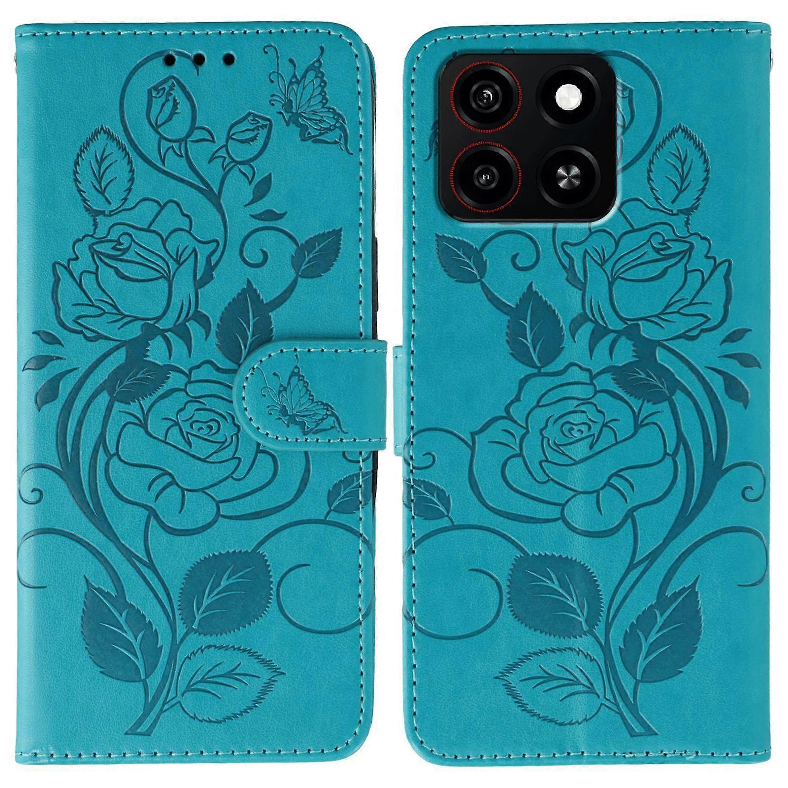 Capa de Telefone de Couro com Relevo Rose Butterfly Para ZTE Blade A35