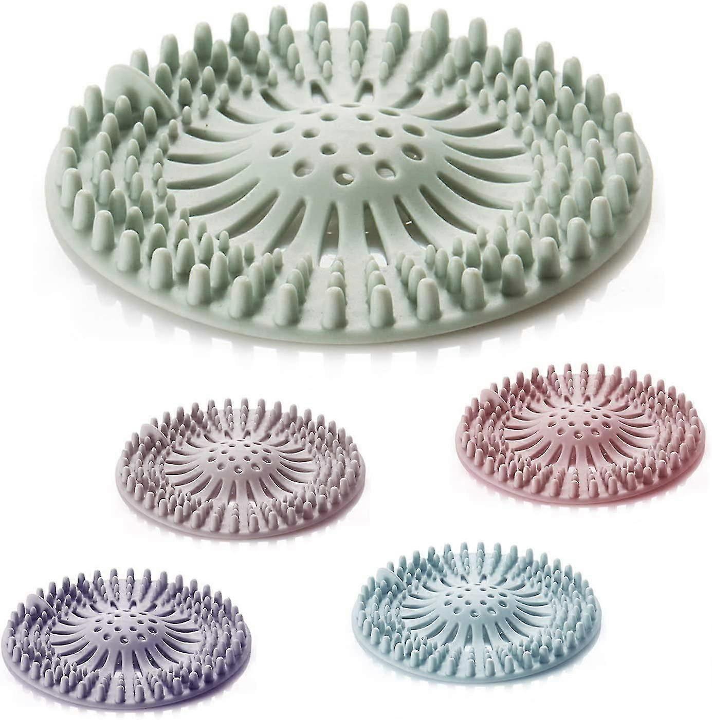 5pcs Shower Drain Covers, Silicone Filter Tube Drain Hair Catcher Stopper With Suction Cup