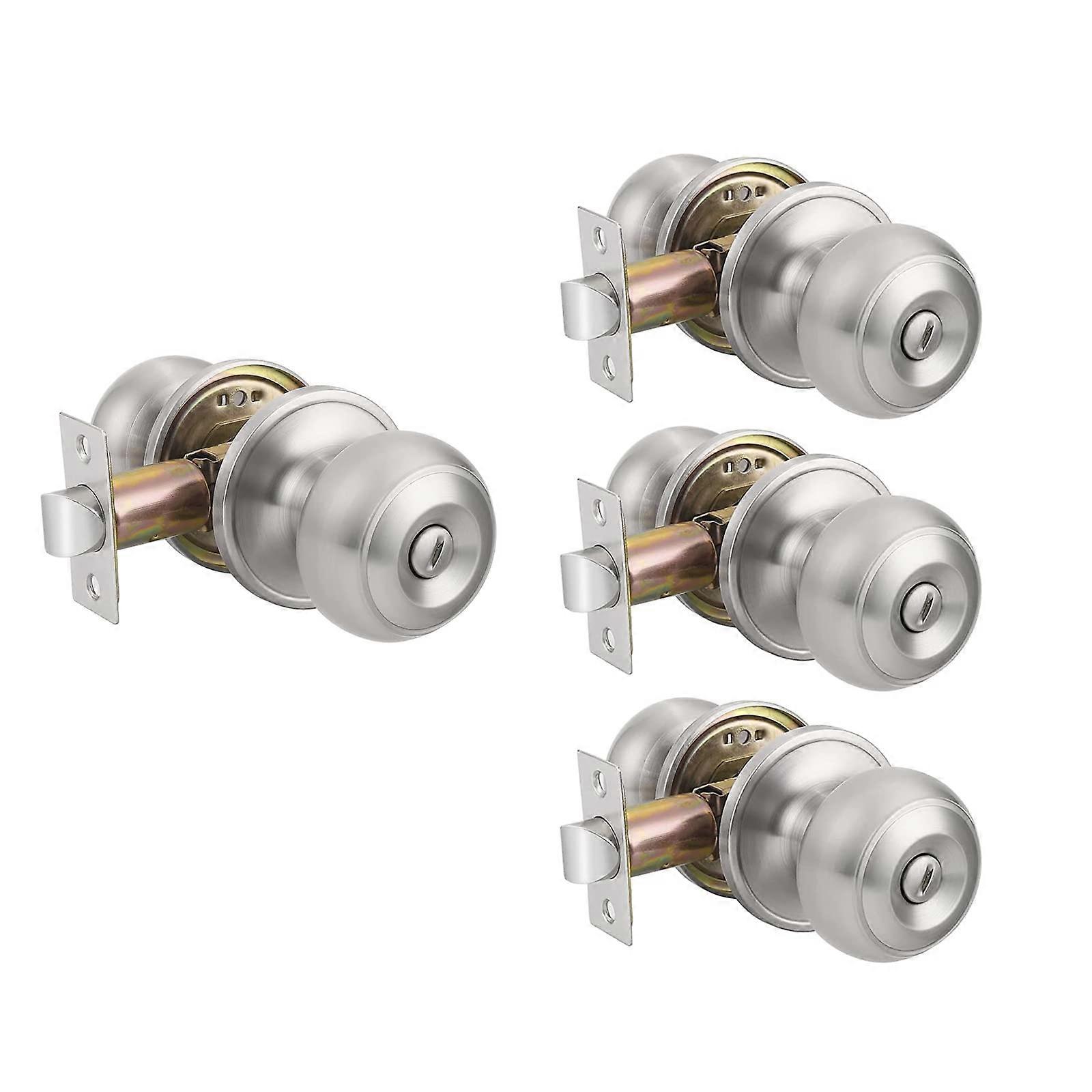 (4 Pack Privacy Door Knobs for Bedroom Bathroom, Keyless Inside Locking Handles, Brushed Nickel Finish