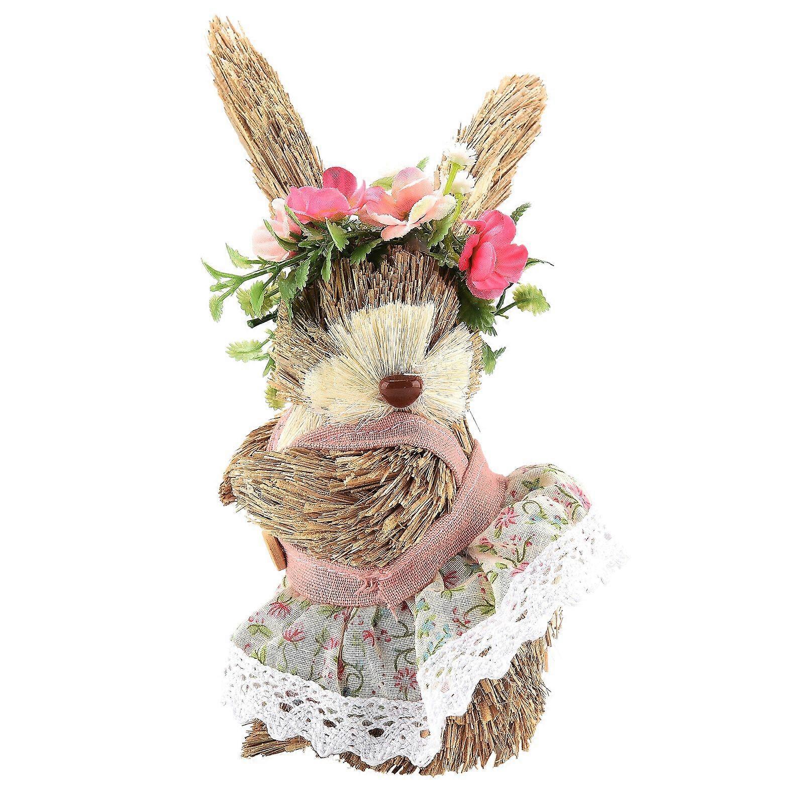 2023 NEW Easter Bunny Figure, Standing Rabbit Statue Handmade Cute Straw Rabbit Ornament
