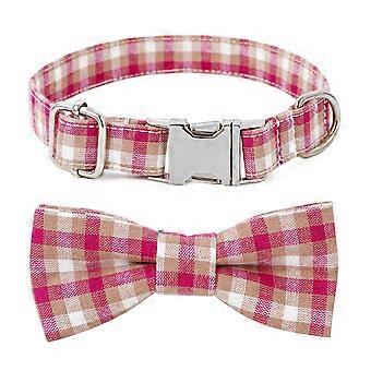 Valentine Dog Collar with Bow tie, Plaid Cotton Dog Collar Comfortable Durable Dog Collar for Small Medium Dog