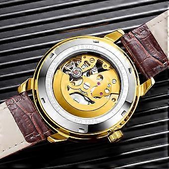 TEVISE Heren Horloges Automatisch Mechanisch Skelet Horloge Met Diamanten Bezaaid Echt Lederen Band Lichtgevende Wijzers 3ATM Waterdicht Herenmode Polshorloge Wh
