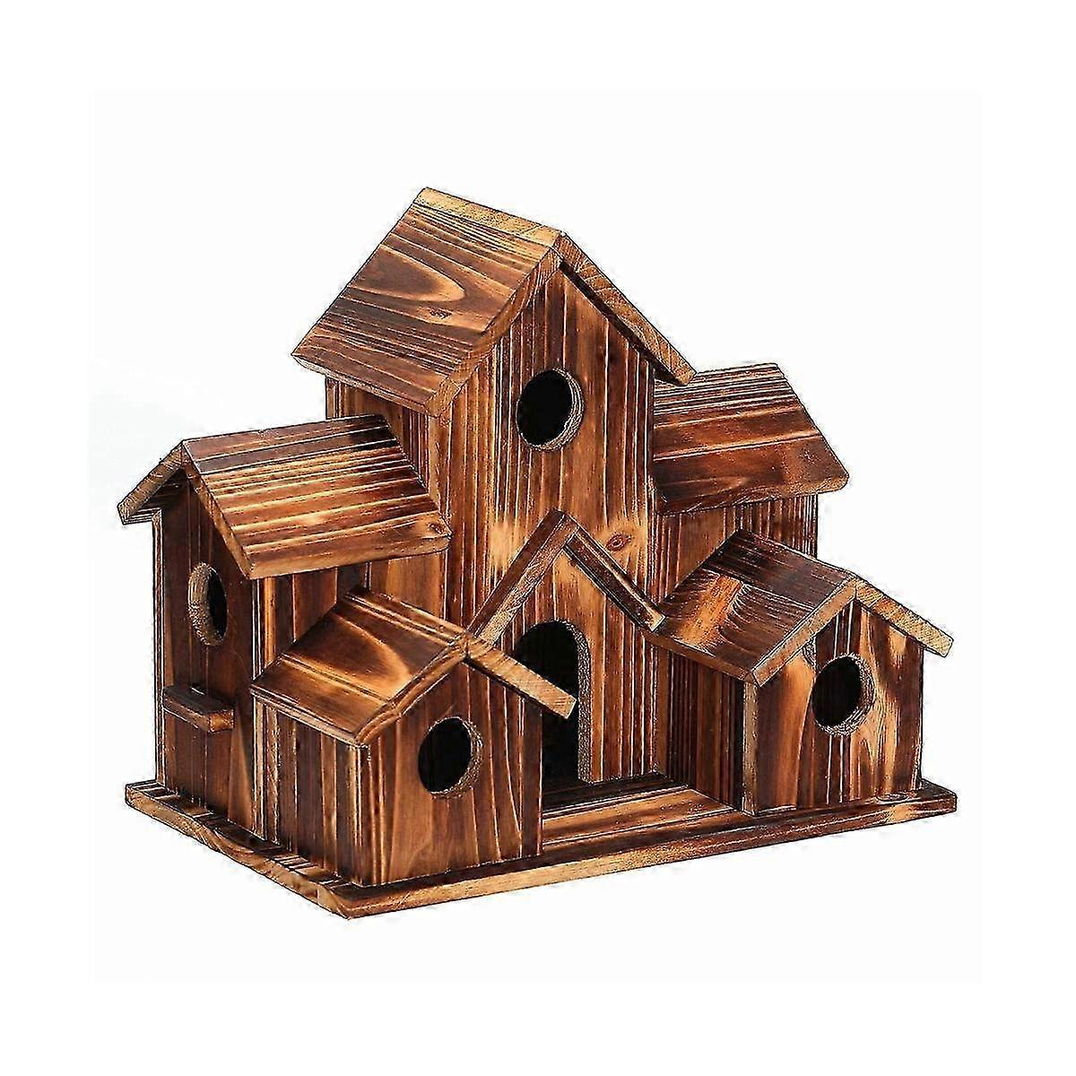 Bird House, Bird House for Outside, Wooden Bird Houses for Outside Hanging, 6 Hole Handmade Natural Bird House