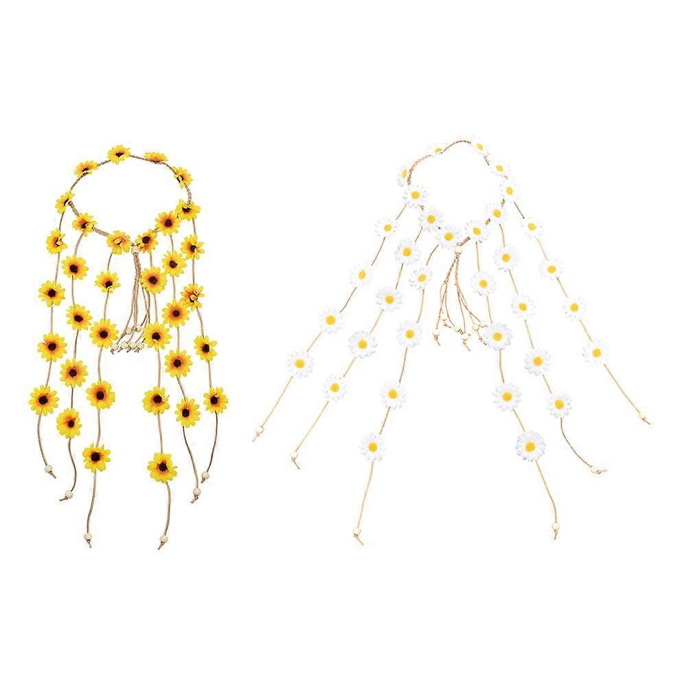 a refined and engaging product description based on your input:
**2pcs Bohemia Garland Headband – Simulated Sunflower & Daisy Floral Headpiece