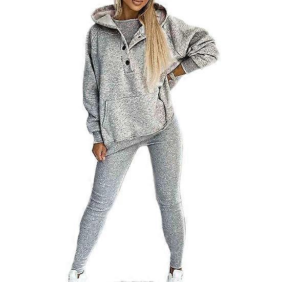 3 Pcs/Set Women Hoodie Vest Pants Set Solid Color Loose Soft Thick Warm Elastic Waist Button Pockets Sports Casual Daily Vest Top Trousers Set