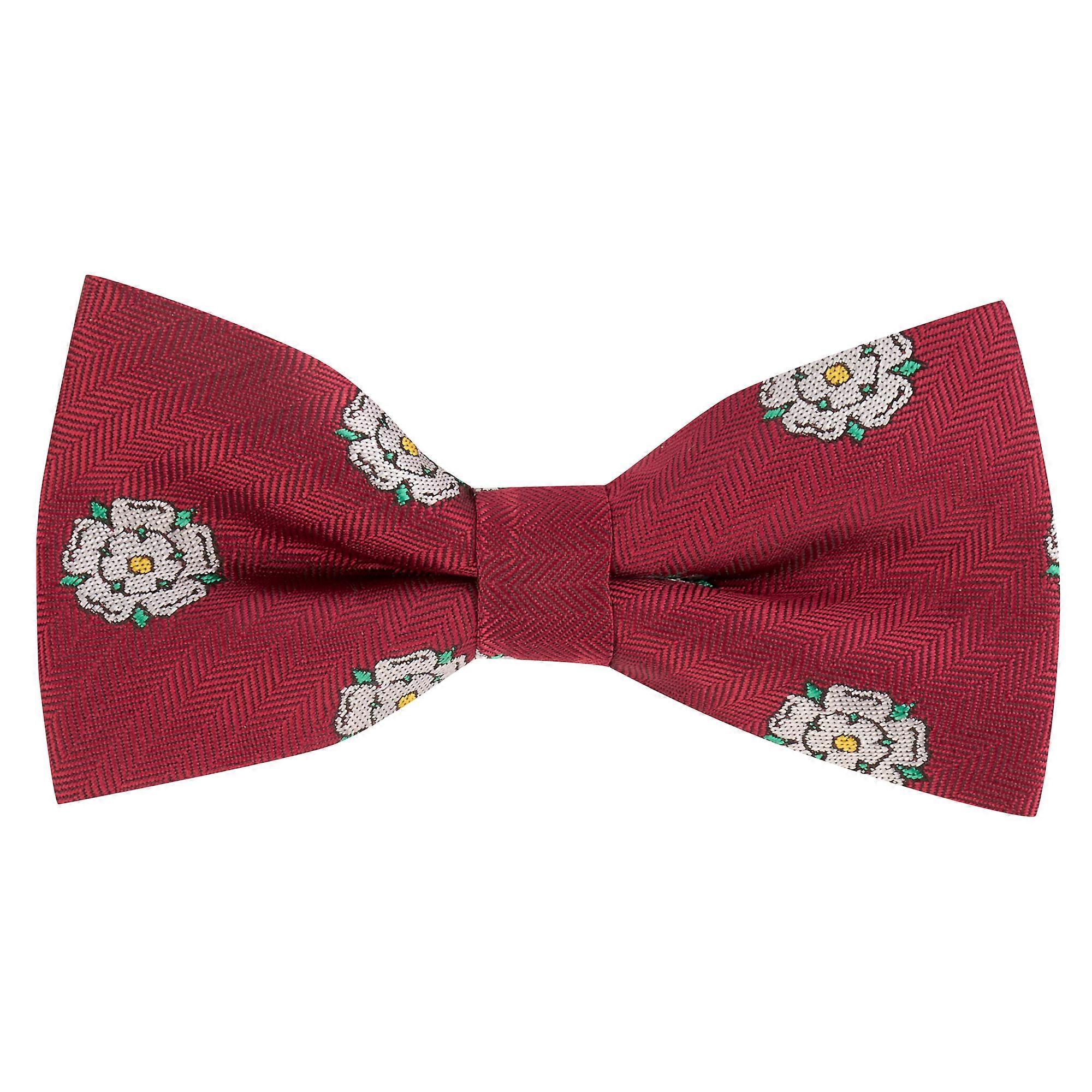 Burgundy Red Yorkshire Rose Herringbone Bow Tie