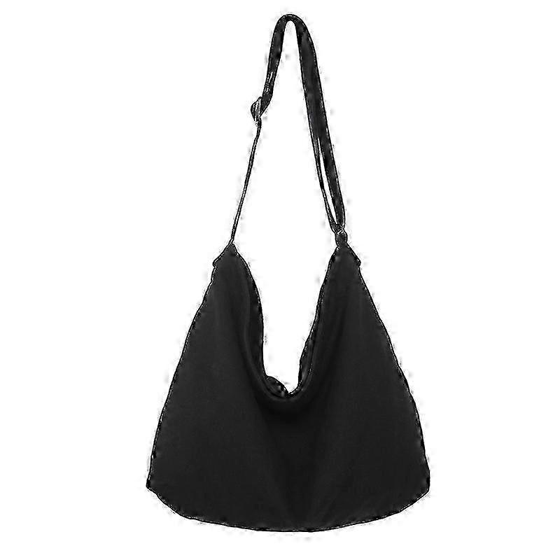 ジッパー付きキャンバスクロスボディバッグ、大容量調節可能なショルダーバッグ-ブラック