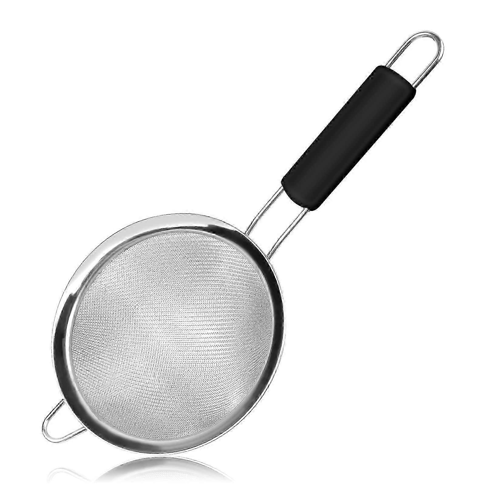 Fine Stainless Steel Mesh Strainer with Non-Slip Handles for Sifting & Straining - Medium Size