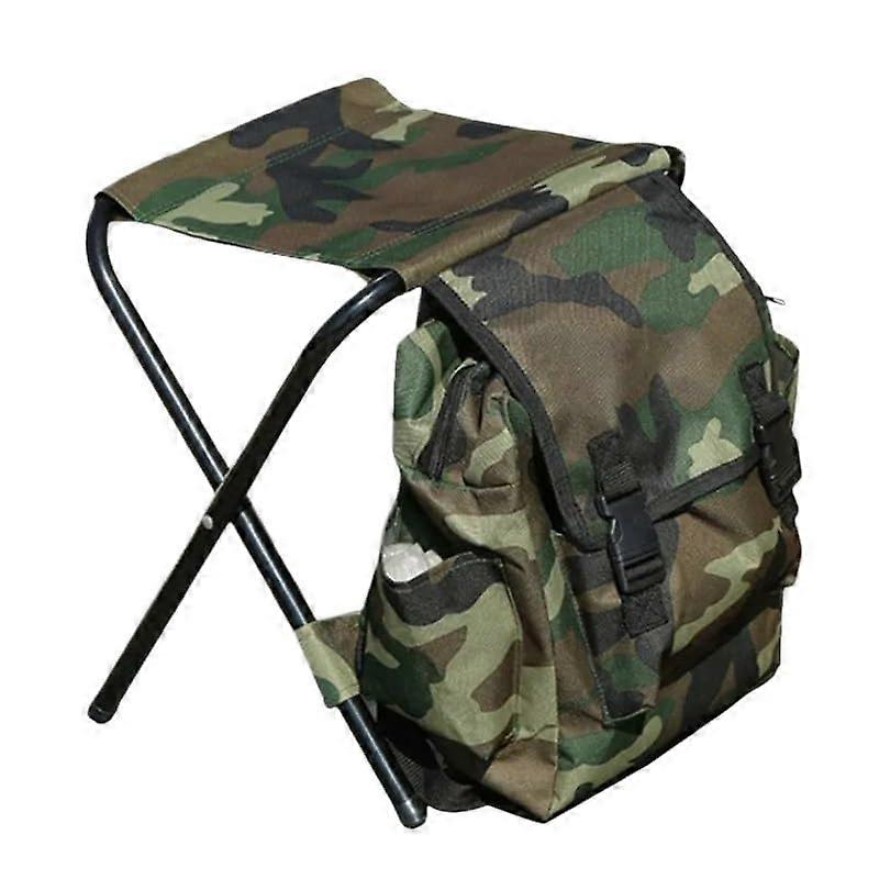 Outdoor Camping Folding Stool With Portable Bag And Thermal Bag, Beach Lightweight Backpack Stool, Color Camouflage C