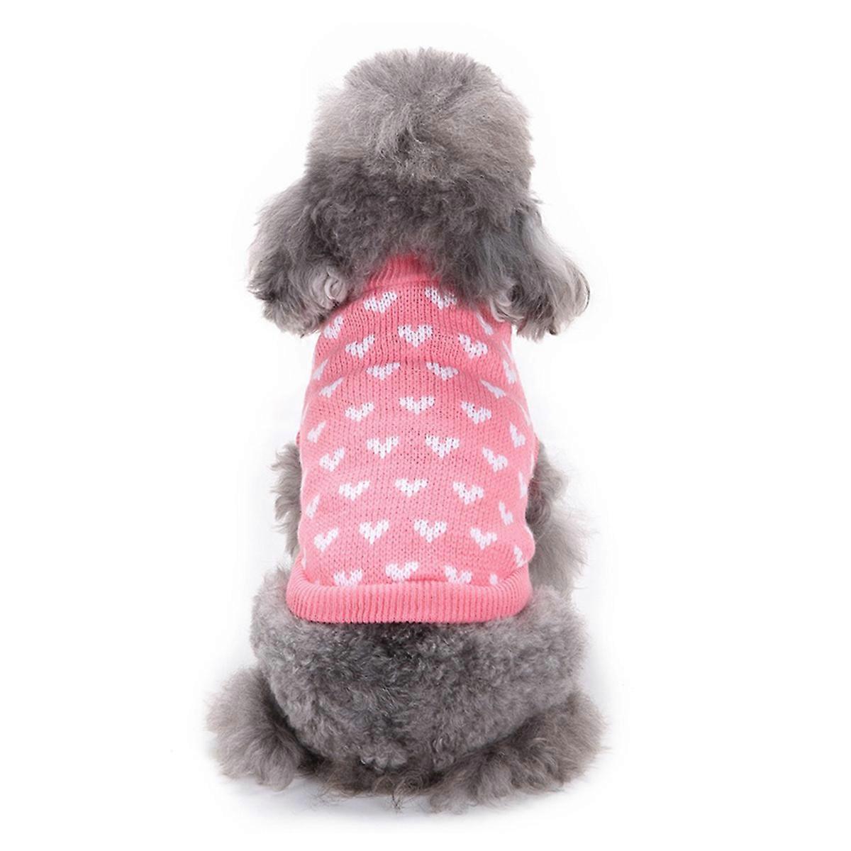Knitted Dog Sweaters Heart Pattern Knitting Style Pet Costume for Autumn or Winter Season Pink XL Warmth 1Set