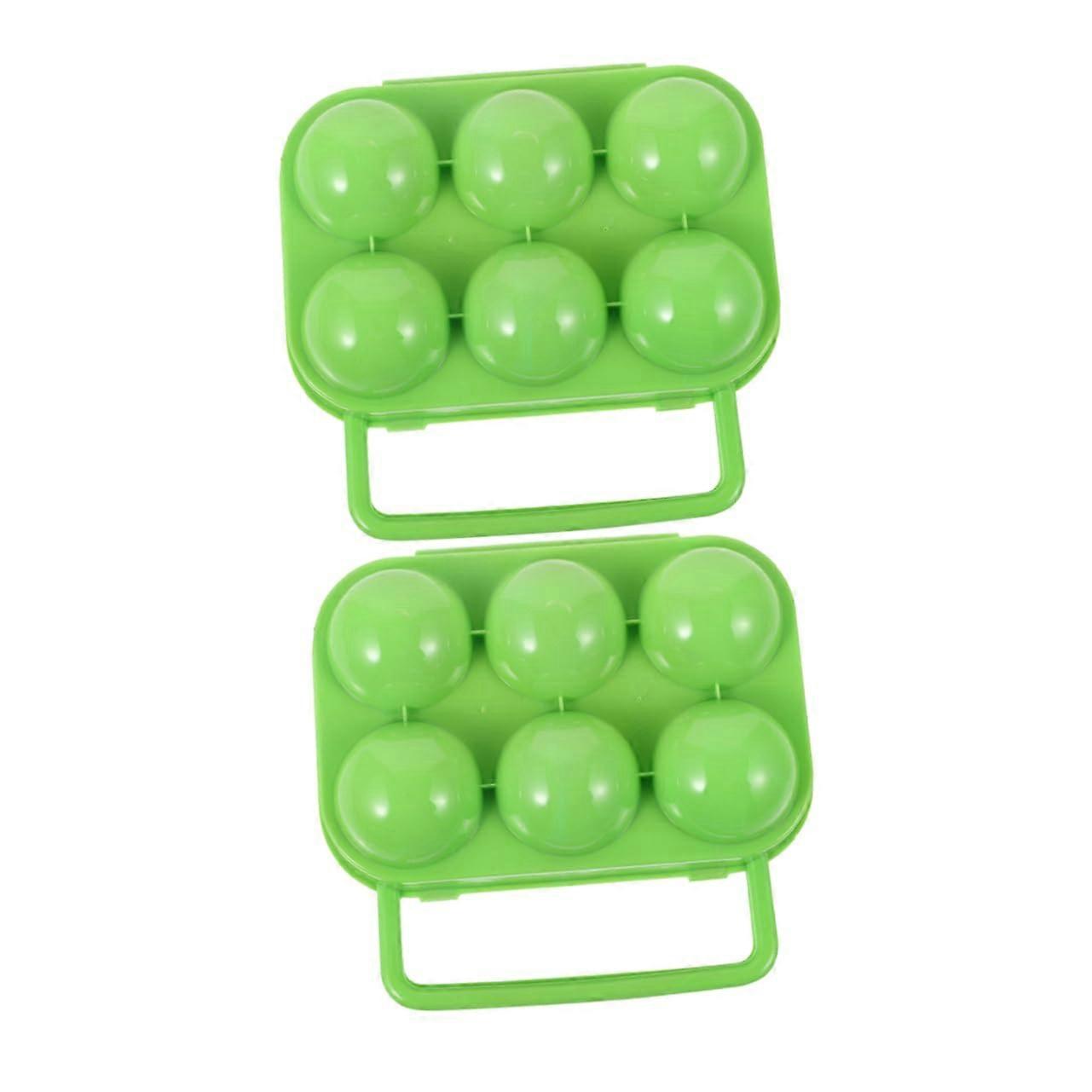 Egg Holder for Refrigerator - 2 Pack Outdoor Egg Carrier with Six Compartments and Handle - Shatterproof Container for Travel and Kitchen
