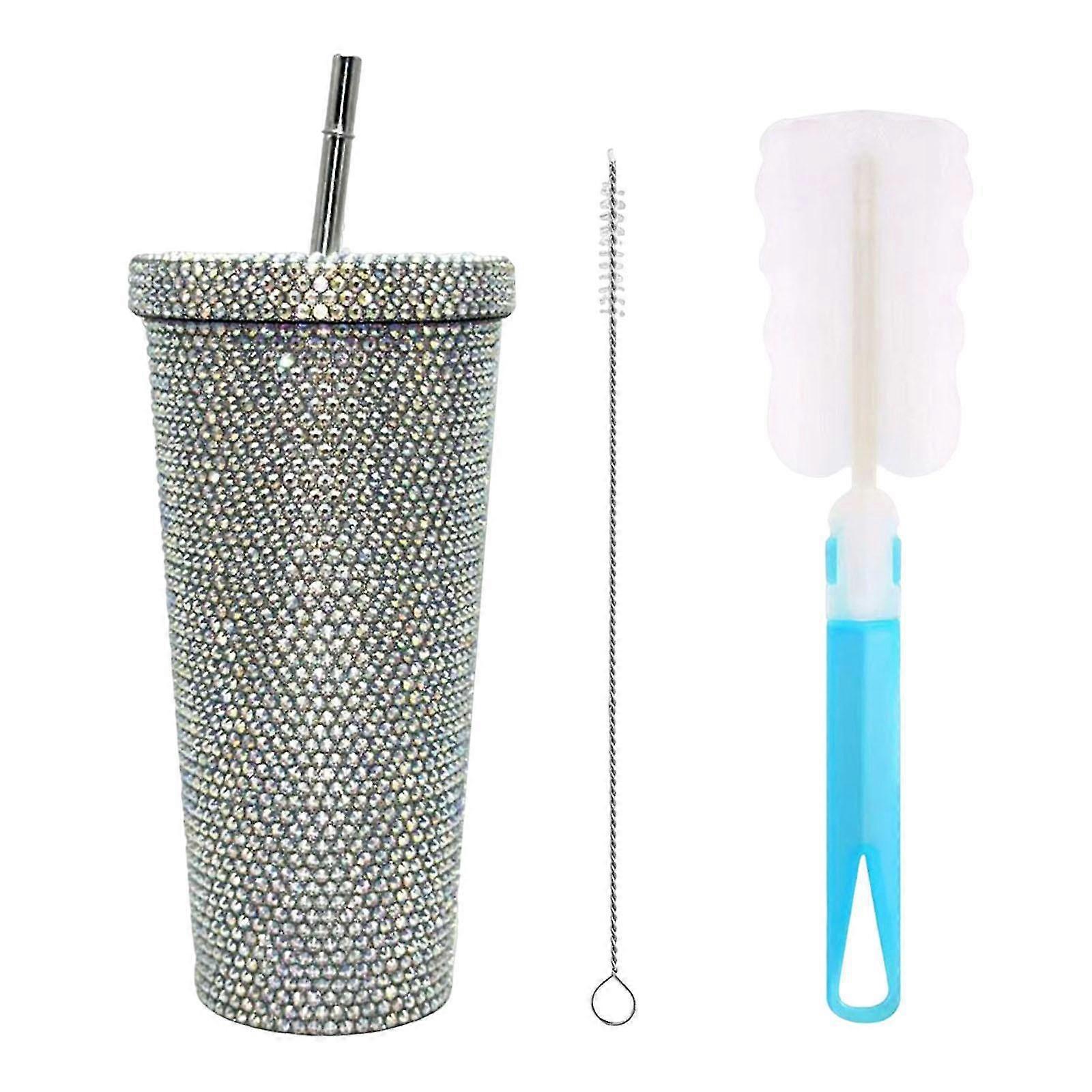 カップブラシ、蓋、ストロー、キラキラしたタンブラー付きのステンレス製ウォーターボトルは、特定のブランドに適しています