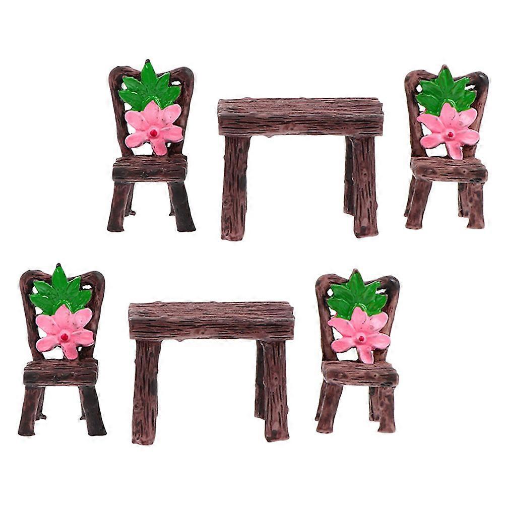 2 Sets Mini Resin Table and Chair Garden Ornament for Desktop Decoration – Compact Durable Craft Model for Balcony and Indoor Decor