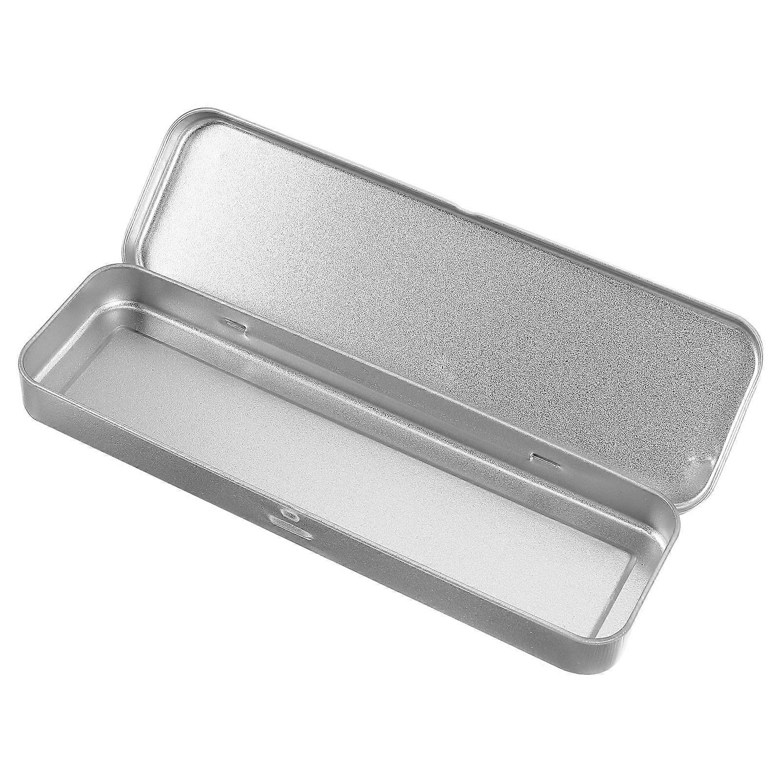 Metal Pencil Case Frosted Iron Rectangular Stationery Box for Students Single Layer Storage Container for Pens and Office Supplies Silver
