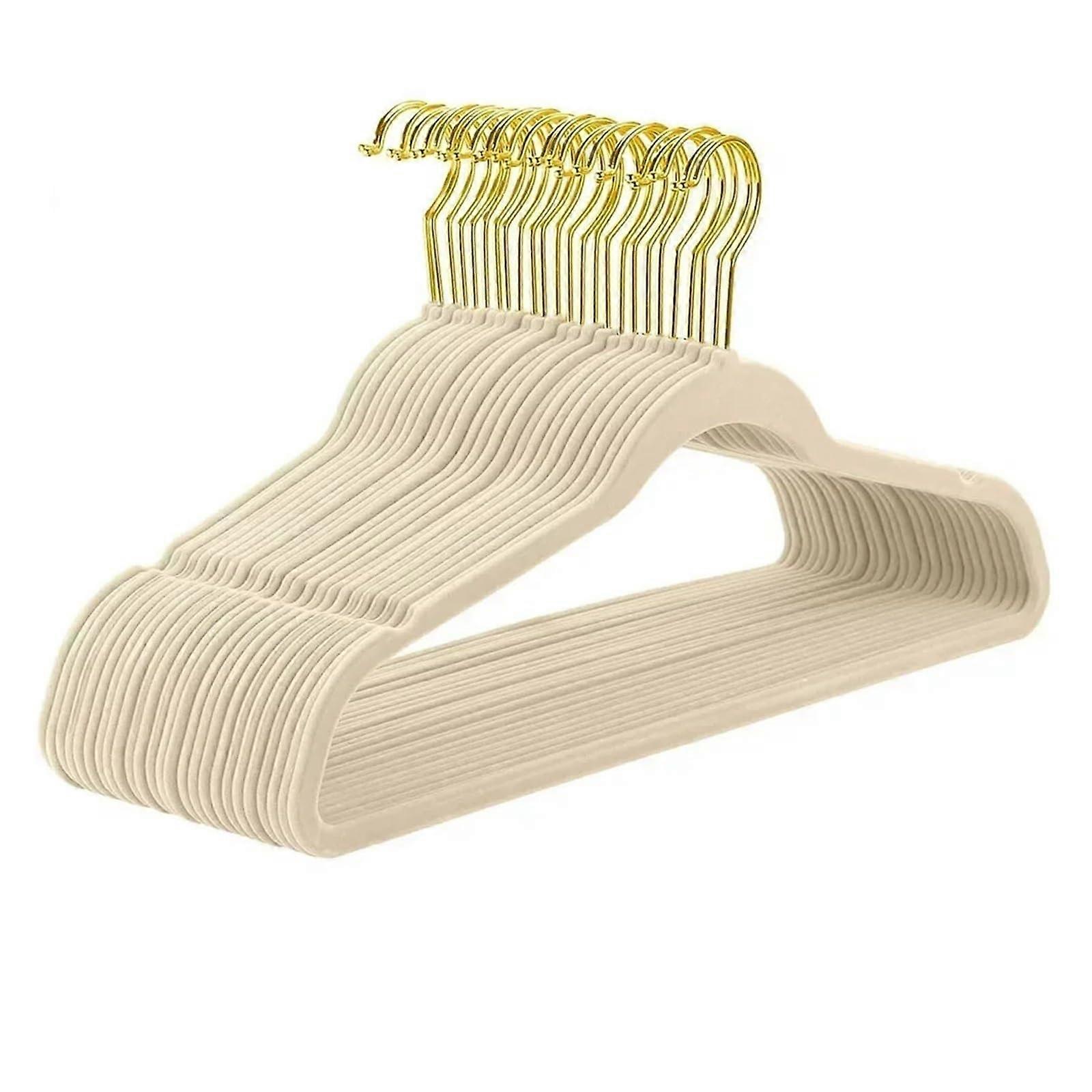 Kleiderbügel für Anzüge 45 cm Samt Kleiderbügel Rutschfest Nahtlos Hosenständer Off-white-Gold Haken 5er Set