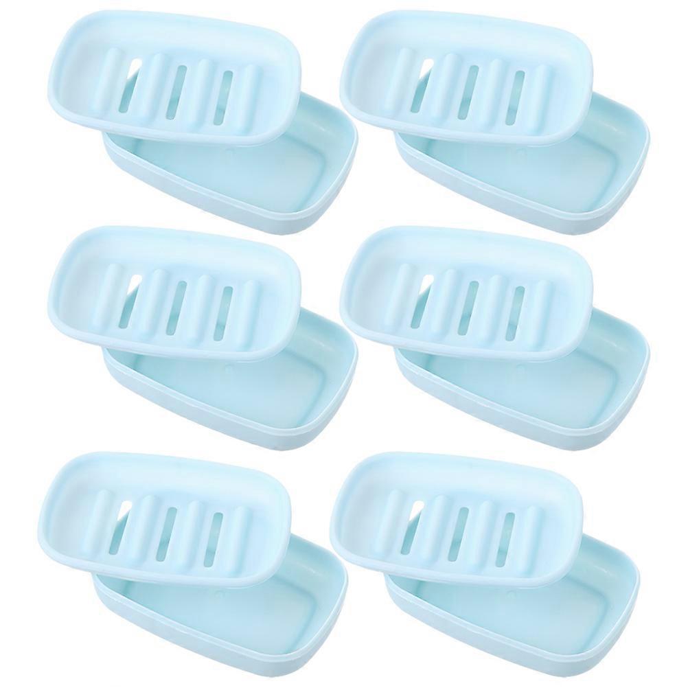 Portable Soap Case Travel Soap Box Sky-Blue 13X8.8X3CM Leak-Proof Lid 6Pcs Soap Dishes Bathroom Soap Holder