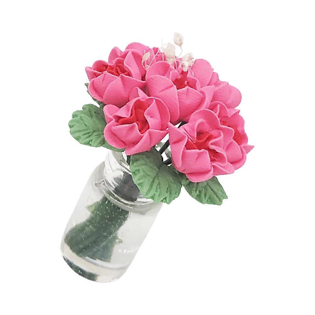 Mini House Bonsai Mini Rose Potted Model Home Decoration Rosy 6.8X4.5CM Resin 1Pcs