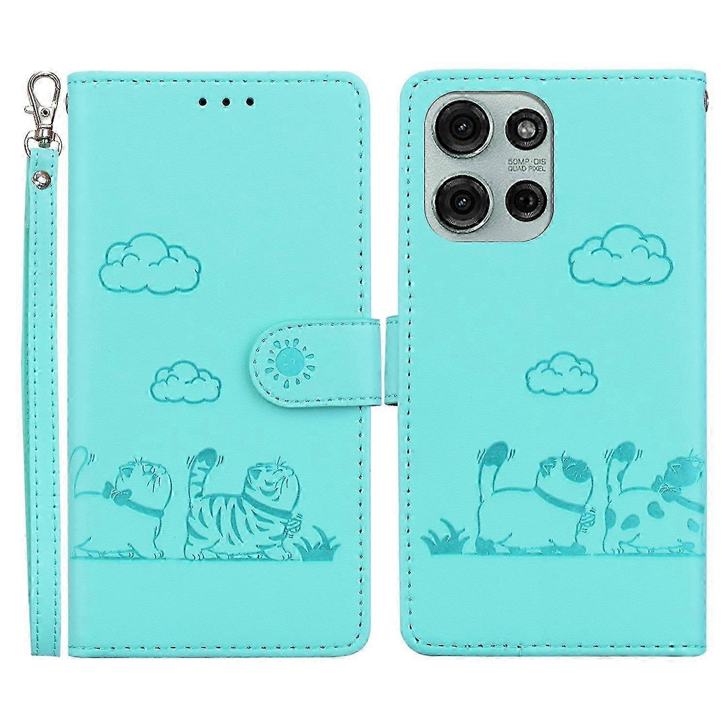 For a Certain Brand 5G Phone Case RFID Blocking Kitten Pattern TPU+PU Leather Cover
