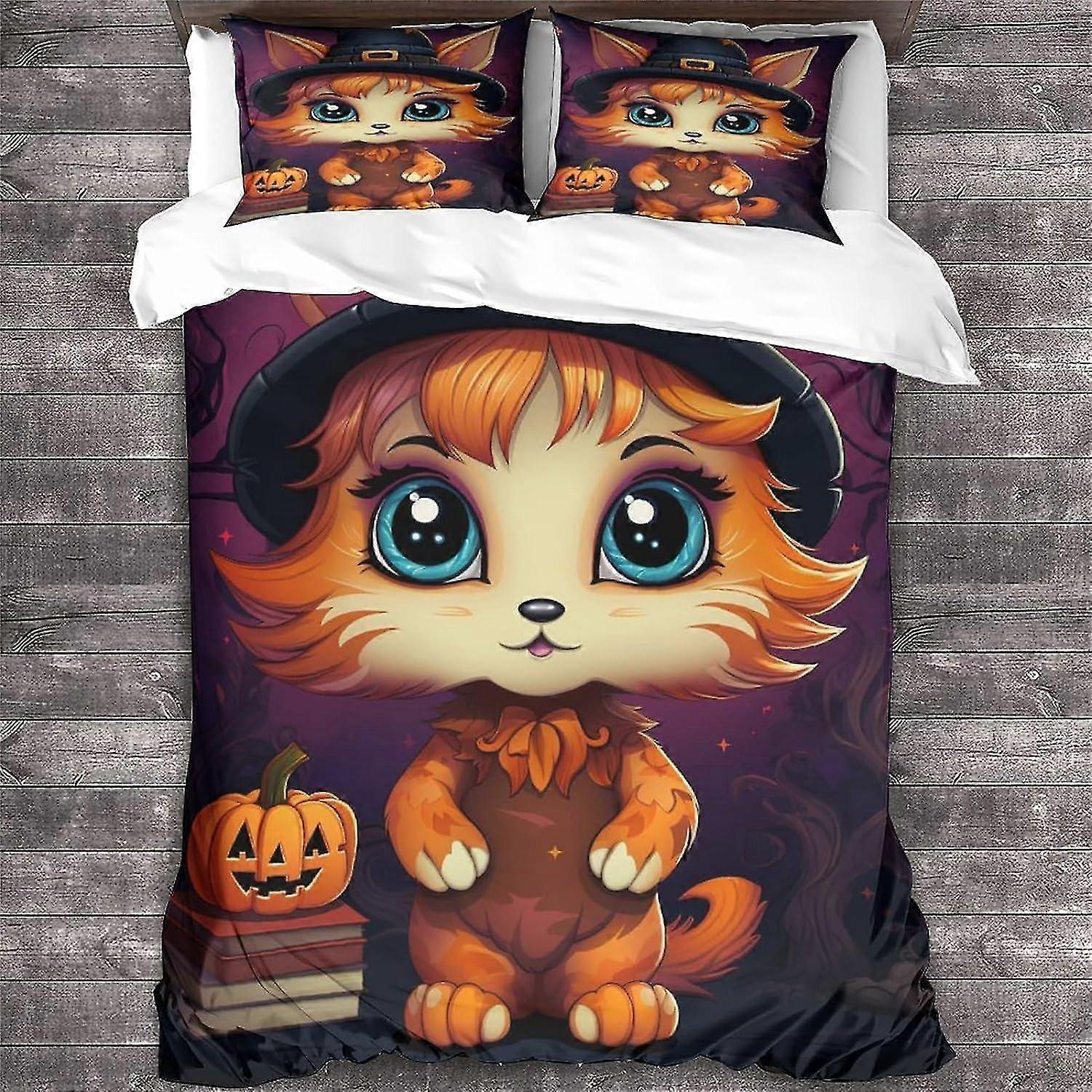 Microvezel beddengoed set met 3D Print Halloween Ontwerp, Dierendekbedovertrek & Kussensloop met Rits Sluiting