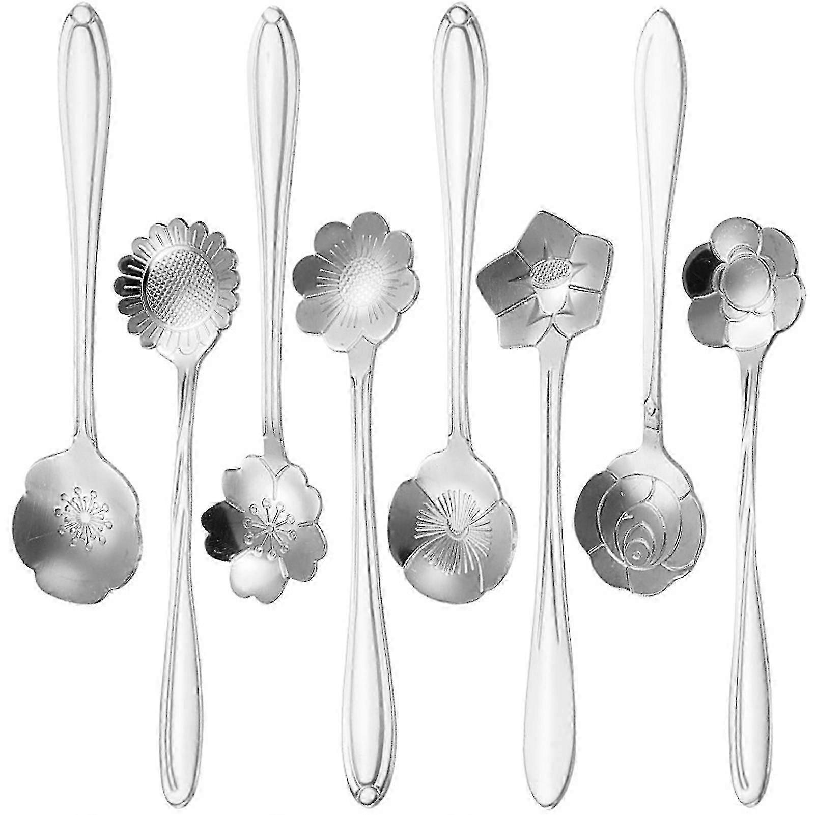 8pcs Stainless Steel Flower Spoons with Elegant Handles and Smooth Edges for Ice Cream Snacks and Jellies