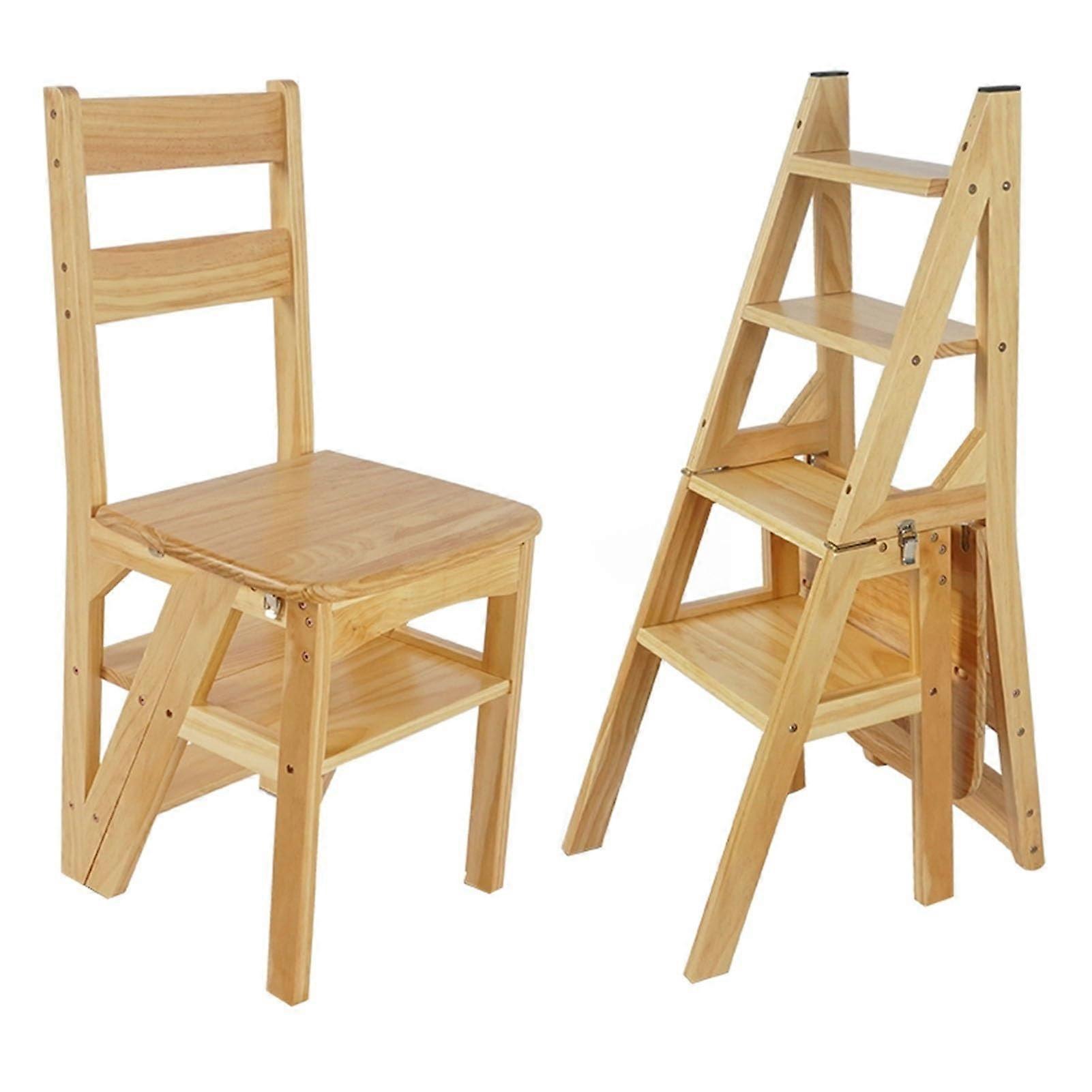 3in1 Folding Step Stool Ladder Chair Versatile Wooden Climbing Stool for Home