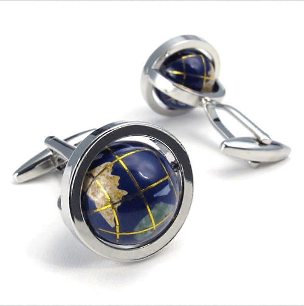 Rhodium Plated  Globe Earth Cufflinks for Men
