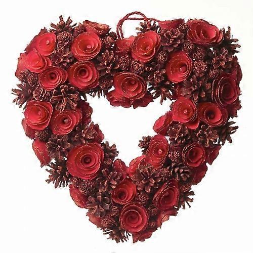 Heaven Sends Red Pinecone Rose Heart Christmas Wreath