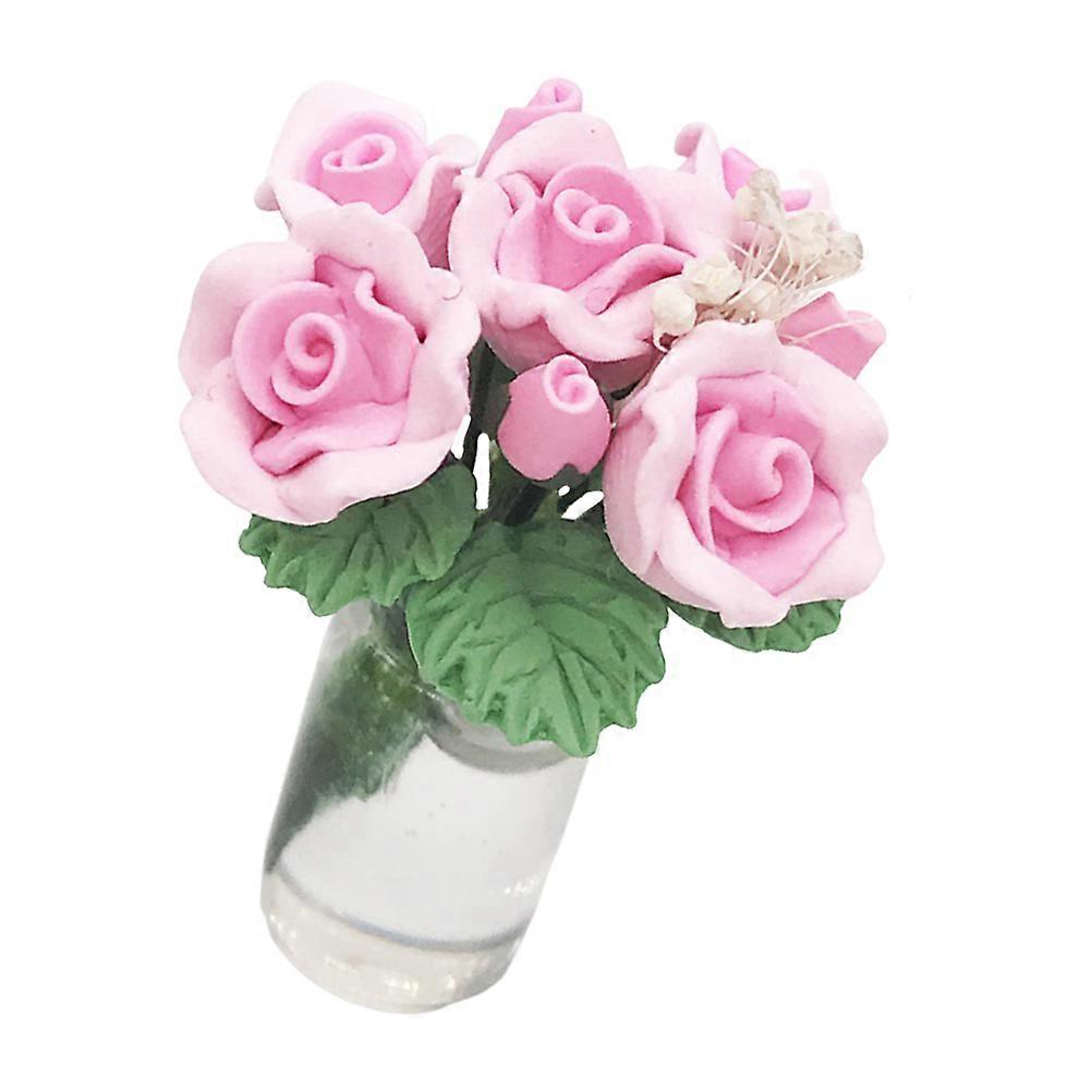 Rose Potted Model Miniature Potted Flower Model Home Decoration Realistic Shape Resin 1Set